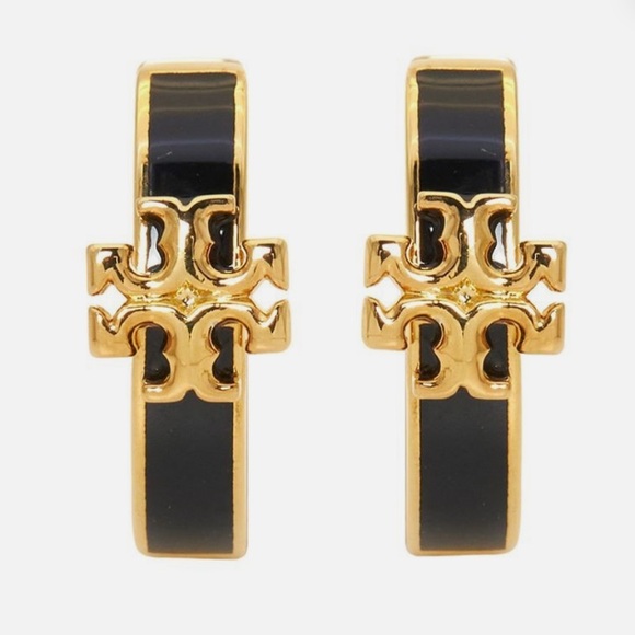 NWT Tory Burch Black Miller T Hoop Earrings - Picture 2 of 9